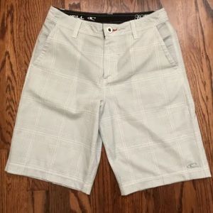 O'Neill Hybrid Mens/Teen Boy's Board Shorts Size 28 White Gray Plaid Swim
